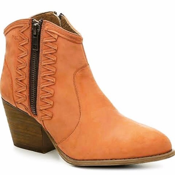 Musse & Cloud "Athya" 100% Leather Mustard Orange Western Ankle Boots - Size 6 - Picture 1 of 14